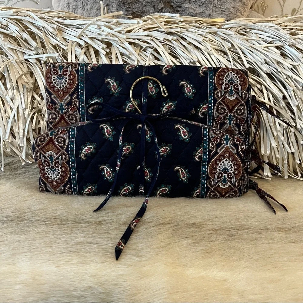 Vintage VERA BRADLEY Navy 1991 Hanging Jewlery Organizer Blue Paisley USA Travel